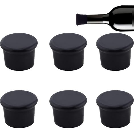 Lot de 6 bouchons réutilisables en silicone pour bouteilles de vin, de champagne, de bière et bouteilles fraîches (noir)
