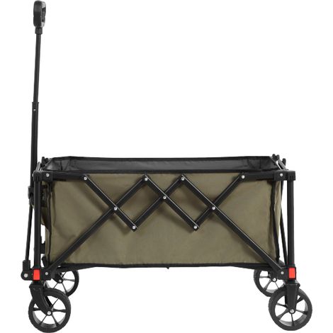 Chariot pliant tout terrain vert militaire, charrette robuste avec poignée réglable à rappel automatique, multi-usages jardin, camping, pêche et courses