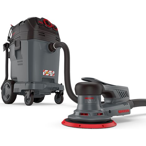 MENZER Levigatrice Rotorbitale ETS 150 5.0 & Aspiratore di Sicurezza (Aspiratore a Umido/Secco) VCL 550 PRO incl. Set di Abrasivi
