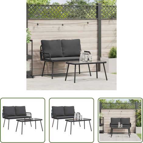 Banc et table extérieur - Ensemble de salle à manger pour jardin 2 pcs Noir polyrotin (1/5)