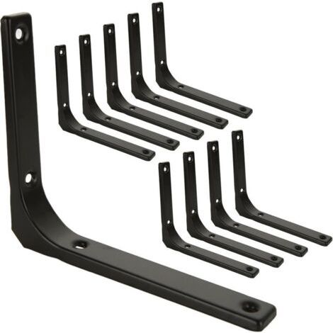 10 Pcs Equerre Etagere Murale Noir, Equerre Metal 150mm x 125mm, Equerre Charge Lourde Support Etagere Murale (1/4)