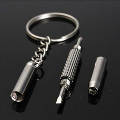 Tournevis portable 3-en-1 pour lunettes et montres, kit de réparation compact avec porte-clés, acier inoxydable, noir