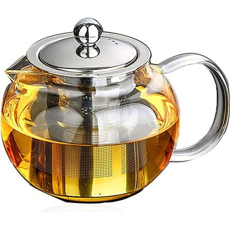 Théière en verre épais sans plomb – Infuseur amovible en acier inoxydable – Idéal pour les fleurs et les feuilles en vrac, épaissie (950 mm) (1/5)