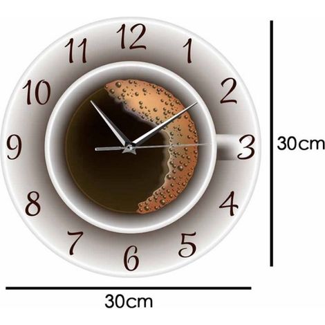 1 Horloge Murale Café Acrylique 30x30cm Silencieuse Quartz Sans Cadre Cuisine Bureau Salon (1/4)