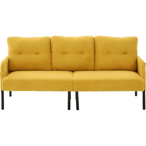Sofá de 3 plazas de tejido acanalado amarillo, respaldo alto, bolsillo lateral, MODENUIT (1/5)
