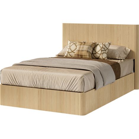 CHICFURN Cama con almacenaje 140x200 cm en MDF y metal, roble claro (1/5)