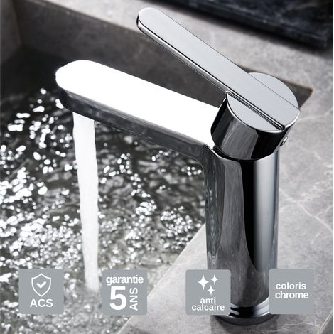 Robinet Mitigeur Lavabo Salle de Bain chromé – Bec Bas Anti-Calcaire – Design moderne - ROMA IMEX (1/4)