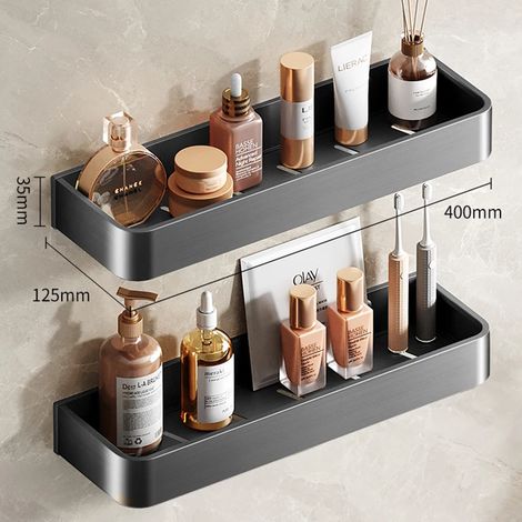 (Double 40 cm) Étagère de douche murale flottante pour salle de bain ou toilettes, étagère de rangement pour placard de cuisine, organisateur (1/5)