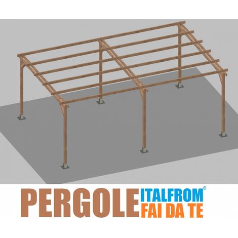 Pergola da Giardino in Legno di Pino Impregnato - mt 4 X 6 x 2,5h - con Supporti a Tassellare