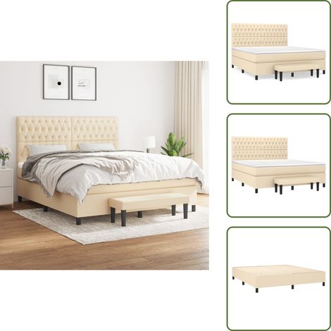 The Living Store Boxspringbett mit Matratze Creme 180x200 cm Stoff - Matratze (1/5)