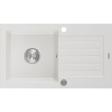 Mexen Pablo évier en granit à 1 cuve avec égouttoir 752 x 436 mm, Blanc - 6510751010-20 (1/5)