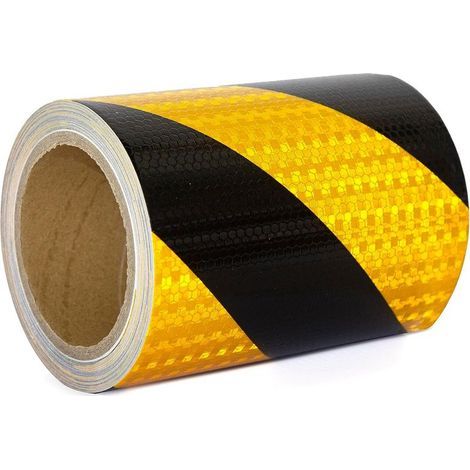 Nastro adesivo riflettente giallo e nero, 15 cm x 10 m, impermeabile, autoadesivo, per veicoli e auto. (1/5)