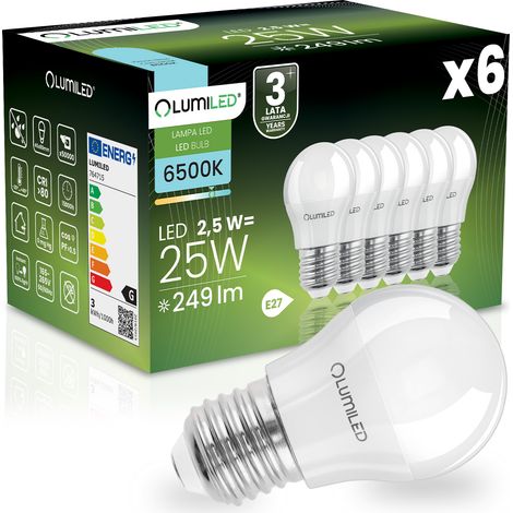6x LED-Lampe E27 Kugel P45 2,5W = 25W 249lm 6500K Kaltweiß 180° LUMILED