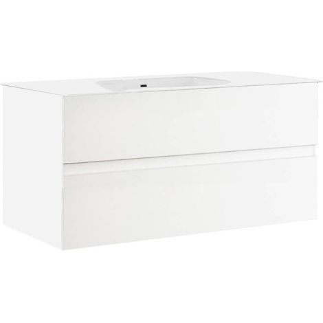 Meuble Vasque 82cm suspendu 2 tiroirs  finition blanc laqué - BIRJA (1/4)