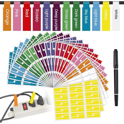 Étiquettes de Câble, 720 Pcs Etiquette Cable Auto-adhésif Etiquettes pour Câbles Étanche Autocollant Étiquette de Câble Marqueurs de Câbles Électriques pour Marquer Identifier Organiser le Fil Cables (1/5)