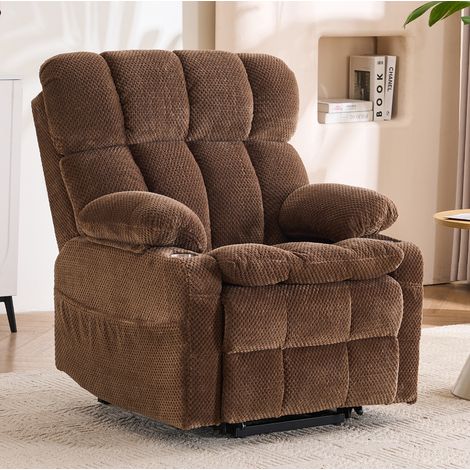 Fauteuil relax électrique 2 moteurs, releveur, massage et chaleur, marron (1/5)