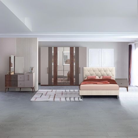 Camera da letto grigio noce e caffè con armadio e letto contenitore Pastel (1/5)