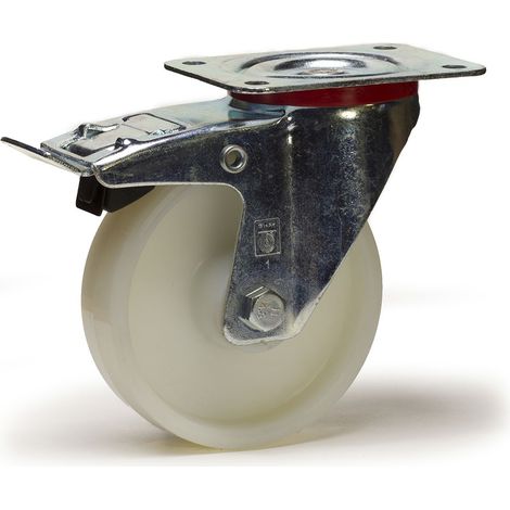Roulette pivotante à frein diamètre 100 mm roue polyamide blanc - 200 Kg (1/2)