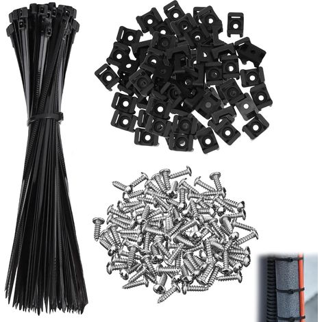 100 x Wall Cable Ties with Adhesive and Screw Bases, 100 mm Self Locking Electrical Fasteners Nylon Cable Tidy Clamp (1/5)