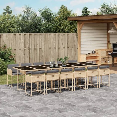 Set comedor de jardín con cojines 13 pzas ratán sintético beige vidaXL