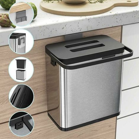 Poub de cuisine, poub, murale pour porte de placard, poub suspendue en acier inoxydable anti-empreintes digitales (3L) (1/4)