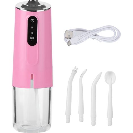 Irrigateur Dentaire Portable USB Rechargeable 240ML avec 4 Buses - Nettoyeur Aquatique Étanche Rose (1/5)