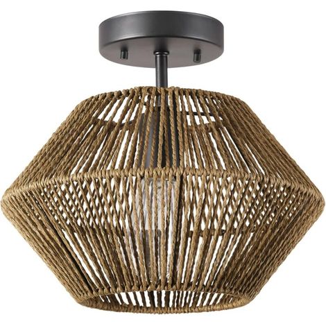 Plafonnier encastré à une lumière Electric 65891, noir mat, abat-jour en ficelle naturelle (1/4)