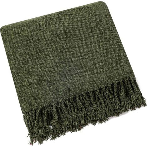 Basetbl – Plaid en chenille douce 127 x 152 cm – Style bohème vert olive – Confort optimal pour canapé, lit ou fauteuil – Lavable en machine (1/4)