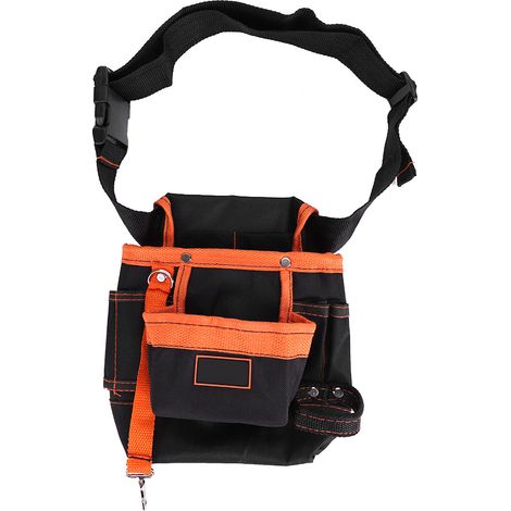 Verstellbarer und tragbarer Werkzeuggürtel mit 8 Taschen, Werkzeugtasche für Elektriker (Schwarz, orangefarbener Besatz) (1/5)