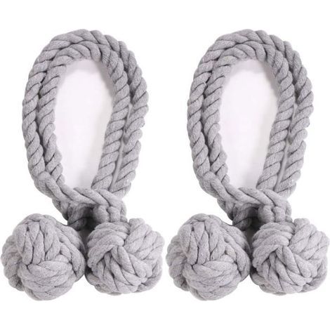 Double ball cotton curtain tieback in grey for interior use. (1/3)