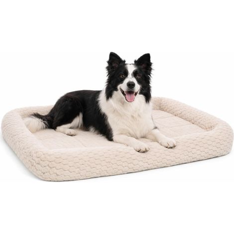 Panier Chien - Coussin Chien et Chat - Beige avec Rebord - 100,5 x 63,5 x 8 cm - Peluche - Mousse 1,5 cm - Fond antidérapant - adapté Cage métallique (1/5)