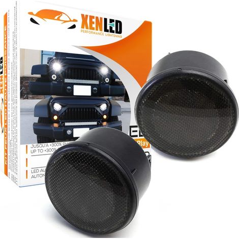 Clignotants + Feux de jour LED Jeep Wrangler JK (07-18) - Fumé - LED Rondes (1/5)