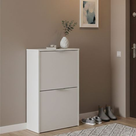 Dmora - Zapatero Valdosta, Zapatero que ahorra espacio con 2 puertas, Zapatero de entrada, Armario zapatero, 50x22h76 cm, Blanco, con embalaje reforzado (1/5)