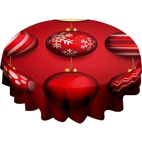 Round Waterproof Stain-Resistant Tablecloth, Christmas Baubles, Wrinkle-Free, Washable Tablecloth for Party Decoration, Dining Room, Kitchen, Garden, Restaurant (Party, Diameter 200cm) (1/5)