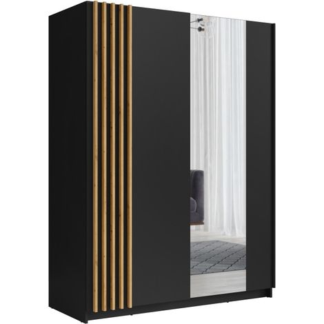 Armadio 2 porte scorrevoli 150 cm - nero e rovere - Collezione VARIA