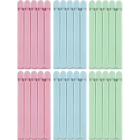 30 Lebensmittelbeutelclips, 15 Zentimeter lang, 3 Farben, praktisch zum Verschließen verschiedener Lebensmittelverpackungen, um sicherzustellen, dass Snacks frisch bleiben (grün, rosa, blau)