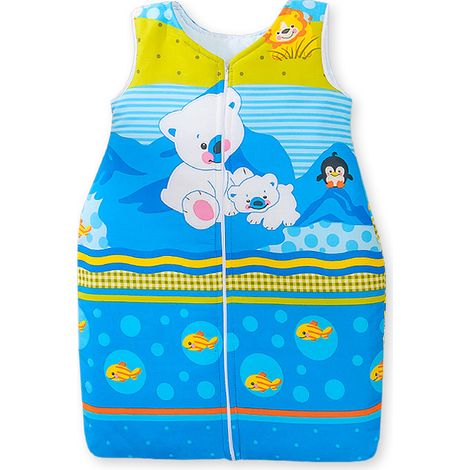 Saco de dormir de algodón para niños de 6 a 12 meses, TOG 2.5, para todo el año, con estampado de oso polar sobre fondo azul. (1/4)