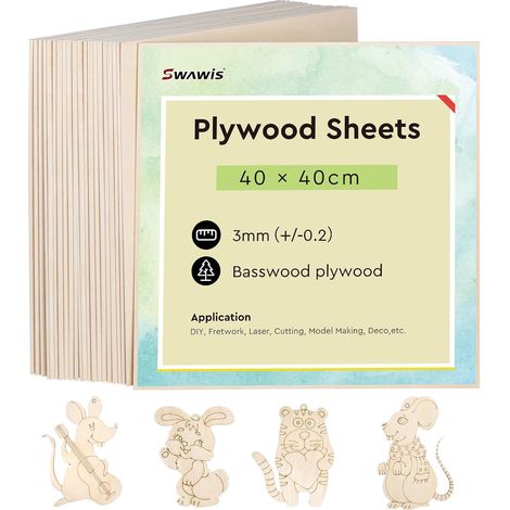25 Pièces Contreplaqué 3mm 400 x 400mm Plaque de Bois, Contreplaqué Tilleul Marine, Panneaux Bois pour DIY Fretwork Laser Découpe Modélisme Déco (1/5)