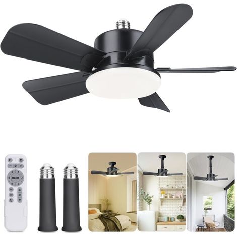 Ventilador de techo con control remoto, 30 W, 3 opciones de temperatura de color (3000 K-6500 K), bombilla LED ajustable de 6 velocidades con función de atenuación (casquillo E27/E26), ventilador de t