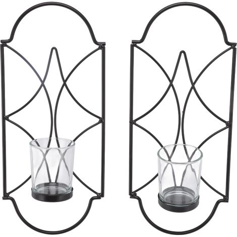 2 Pièces Support de Bougie Murale en Fer et Verre, Applique Décorative pour Salon et Chambre Noire