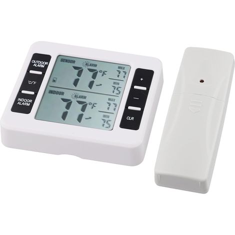 Thermomètre numérique sans fil avec 1 ou 2 capteurs à distance pour réfrigérateur, congélateur, utilisation intérieure ou extérieure, écran LCD, alarme haute basse température, enregistre les (1/5)