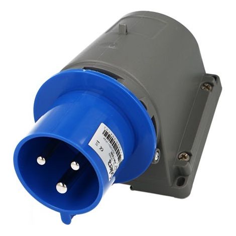 Solera – Socle mâle CEE monophasé 3 x 32A – Tension 230V – Coudé pour installations industrielles – Compatible prises camping car P17