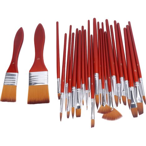 Ensemble de 24 Pinceaux en Poils de Nylon pour Peinture Aquarelle, Acrylique et à l'Huile avec Manches Bois (1/5)