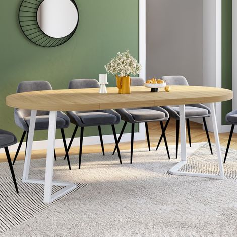 SELMA mesa de comedor redonda extensible 4-10 personas madera y blanco 110-200 cm