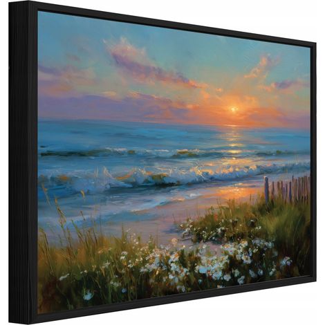 Tableau sur toile avec cadre noir – Paysage naturel en bord de mer – 90 x 60 cm (1/5)
