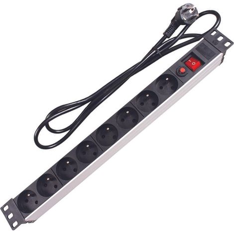 Multiprise PDU 8 Prises, Prises Type E avec Terre, Rack 19 Pouces, 3680 W 16 A, Interrupteur, Protection surtension, câble 2,15 m, Distributeur pour Baie Serveur Bureau IT (1/5)
