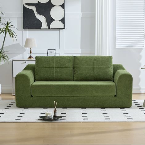 Sofá cama 2 en 1 plegable de suelo con reposabrazos, tejido verde, 179×95×79 cm (1/5)