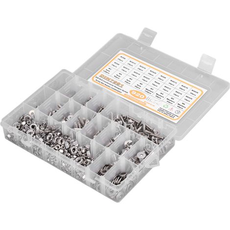Kit 920 pièces vis à six pans creux plates inox 304, assortiment de vis, écrous et rondelles avec clé (1/5)