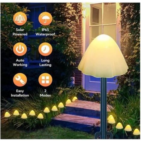 Guirlande Solaire Champignon - 10 Led - Étanche Ip44 - Pour Extérieur Jardin Cour Patio - 3,5 M (1/4)