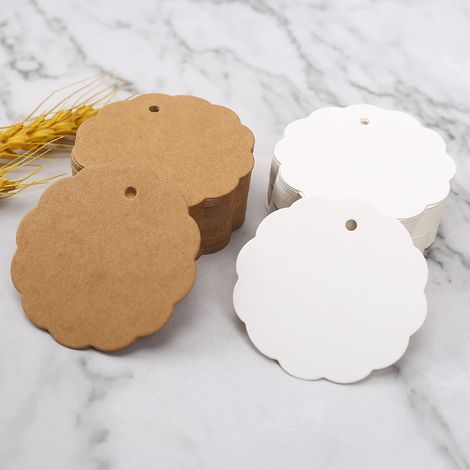 Etichette rotonde in carta kraft da 6 cm, 200 pezzi, etichette regalo con cordino di iuta per artigianato, matrimoni, baby shower, Natale (marrone e bianco) Oi-FRIS (1/4)